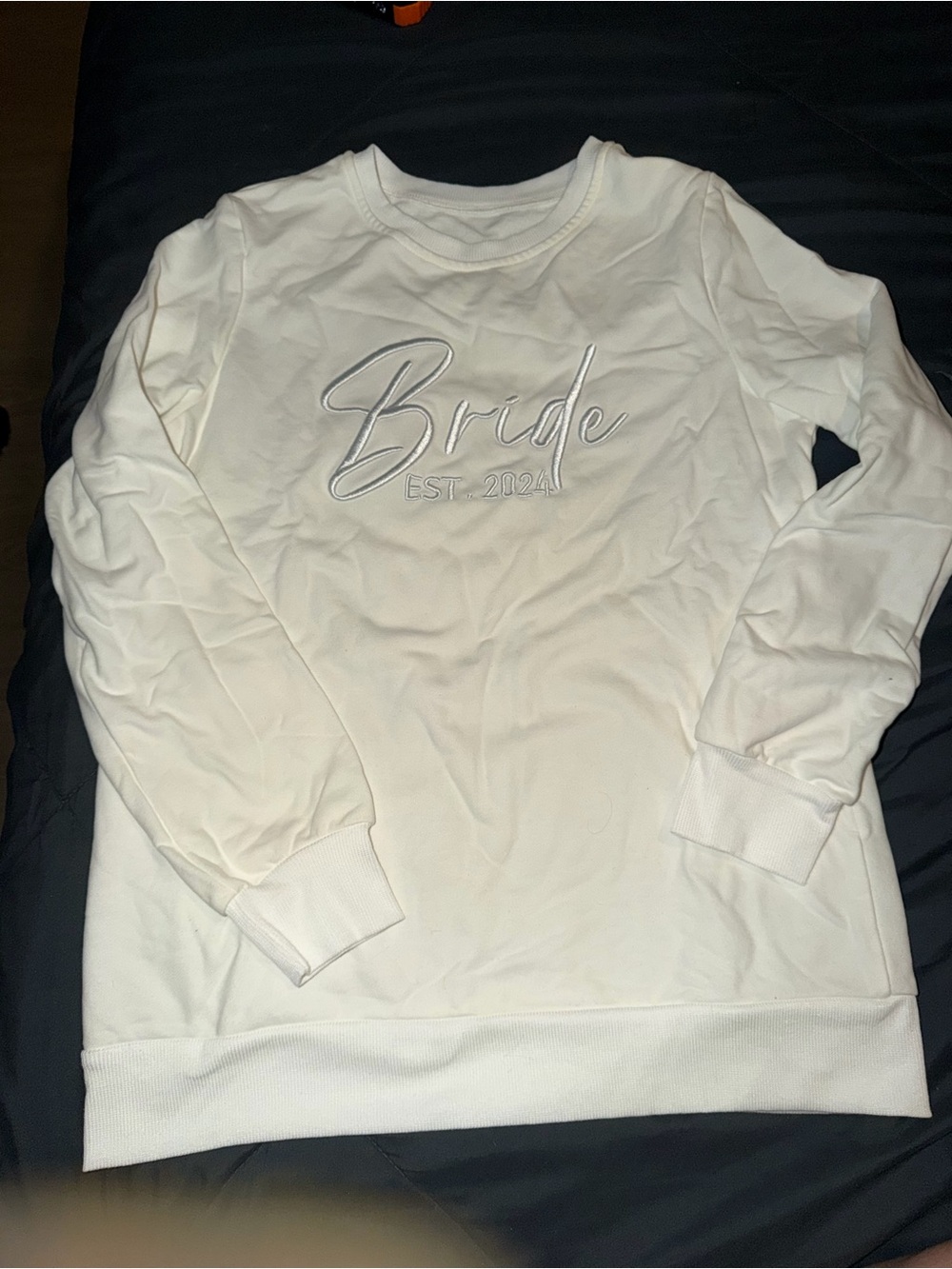 White 'Bride EST. 2024' Long Sleeve Crewneck Sweatshirt